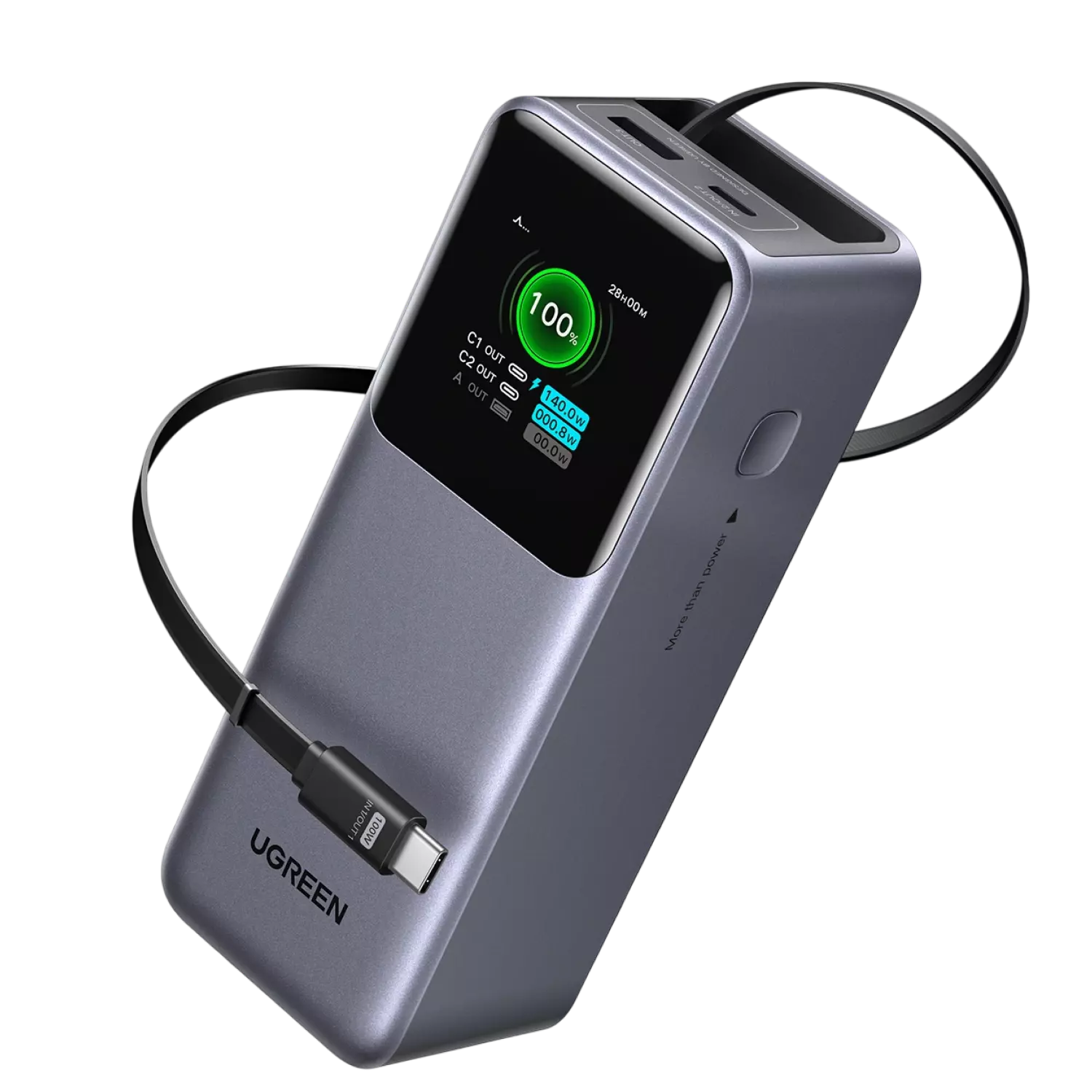 Пауэрбанк UGREEN PB726 55987B 20000mAh 165W 2C1A Power Bank with Retractable Cable