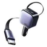 Автомобильное зарядное устройство QC3.0, PD3.0, 60W, 0.75m (2xUSB-CUSB-A) EC602 (55212B) UGREEN