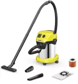 Пылесос хозяйственный Karcher WD 3 P S V-17/4/20, Yellow, 1.628-191.0, (розетка, стальной корпус, 17 л, 1000 Вт)