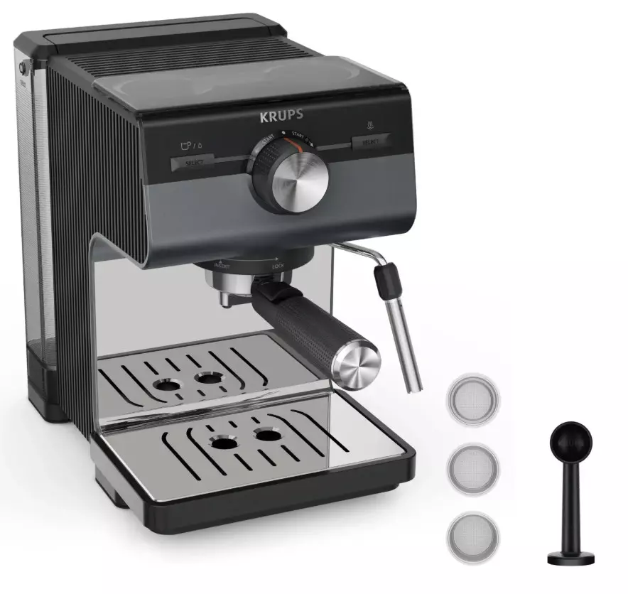 Кофеварка рожковая Krups Authentic , Black/Grey (XP384G10), 1140 Вт, 2 л