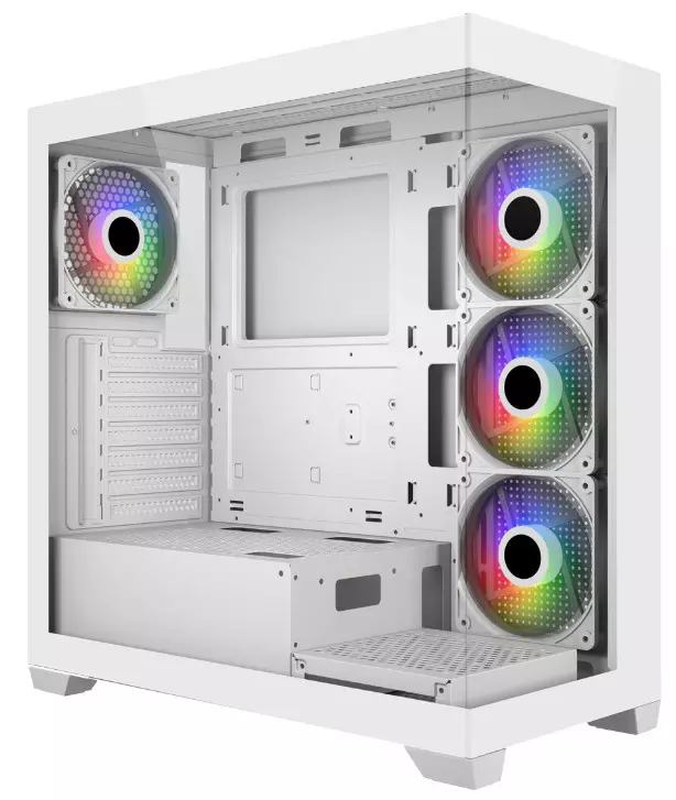 Компьютерный корпус FSP M340, Без БП, 2xUSB3.0, Type-C, 4xFAN120 ARGB, 2xGlass, White, ATX