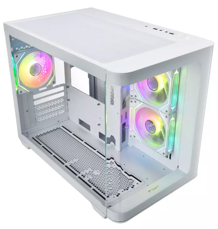 Компьютерный корпус FSP S380, Без БП, 2xUSB3.0, Type-C, 3xFAN120 ARGB, Curved Glas, White, M-ATX