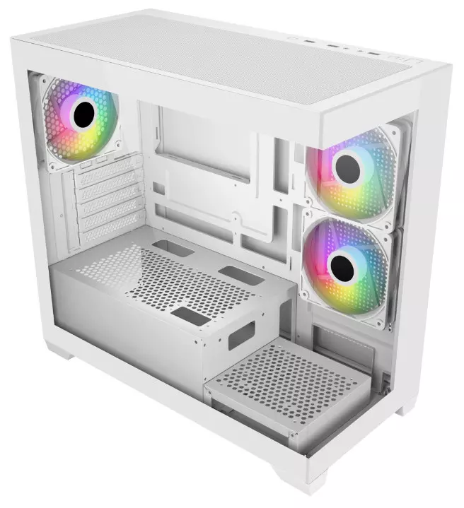Компьютерный корпус FSP S340, Без БП, 2xUSB3.0, 3xFAN120 ARGB, 2xGlass, White, ATX