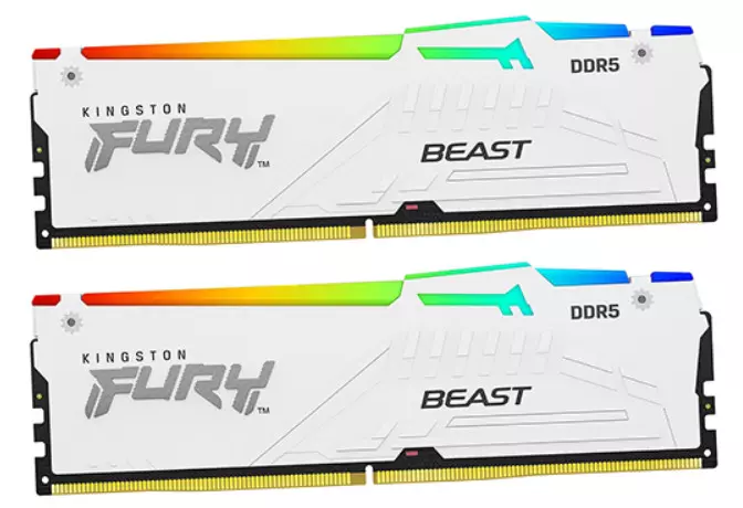 Оперативная память  32GB Kit (2x16) DDR5 5600MHz Kingston FURY Beast Whit RGB CL36 KF556C36BWEAK2-32