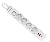 Сетевой фильтр Defender DFS 143 - 3,0 М, 4 розеток, 2xUSB, 1xType-C, белый