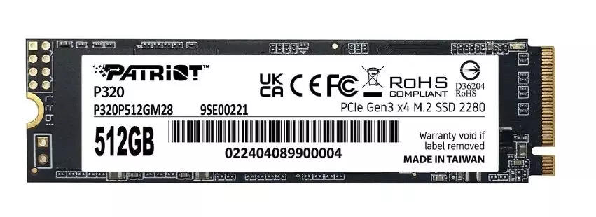 Твердотельный накопитель SSD 512Gb M.2 2280 Patriot P320 P320P512GM28 PCIe Gen3 x4, R3000/W2200