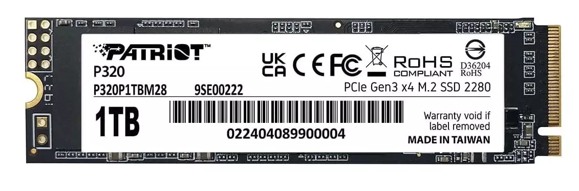 Твердотельный накопитель SSD 1Tb M.2 2280 Patriot P320 P320P1TBM28 PCIe Gen3 x4, R3000/W2200