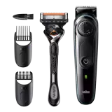 Триммер для бороды и усов Braun BT5340, 2 насадки и бритва Gillette, сине-черный