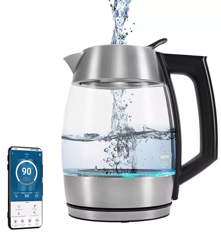 Чайник электрический Polaris PWK-1841CGLD WIFI IQ Home, Silver (19370), 2200 Вт, Стекло, 1,8 л
