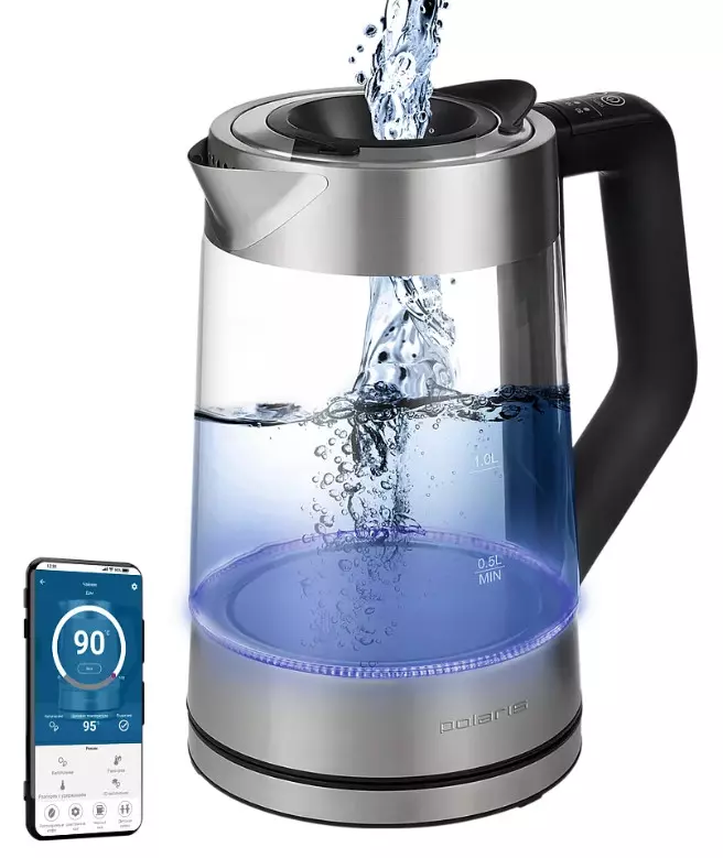 Чайник электрический Polaris PWK-1725CGLD WiFi IQ Home, Silver (17215), 2200 Вт, Стекло, 1,7 л